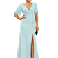 Elegant Evening Gown Trending V-Neck & Ruffle Detail Mother of Bride Outfits Slit