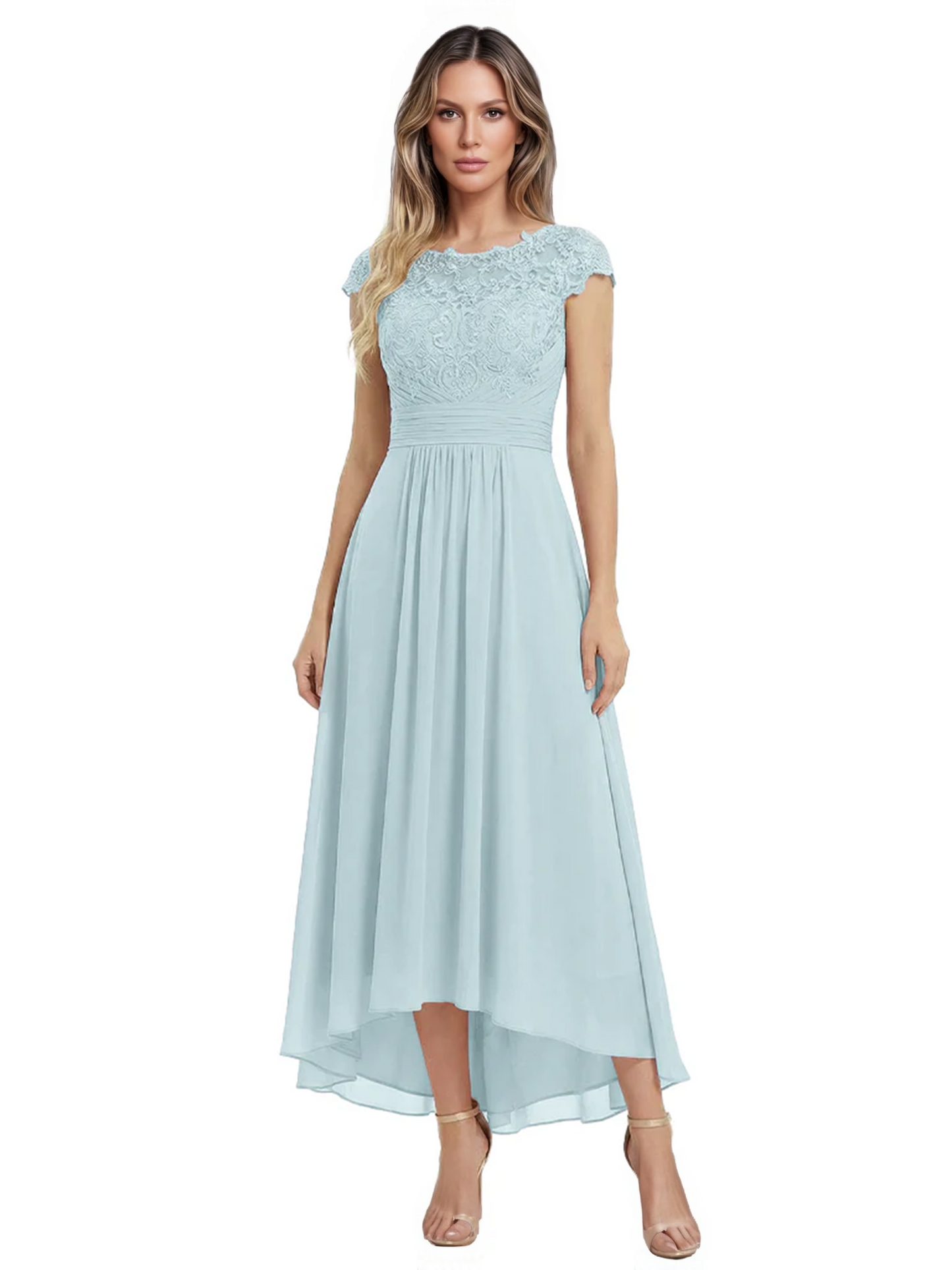 Elegant Evening Gown Trending 2026 Styles with Cap Sleeves High-Low Skirt