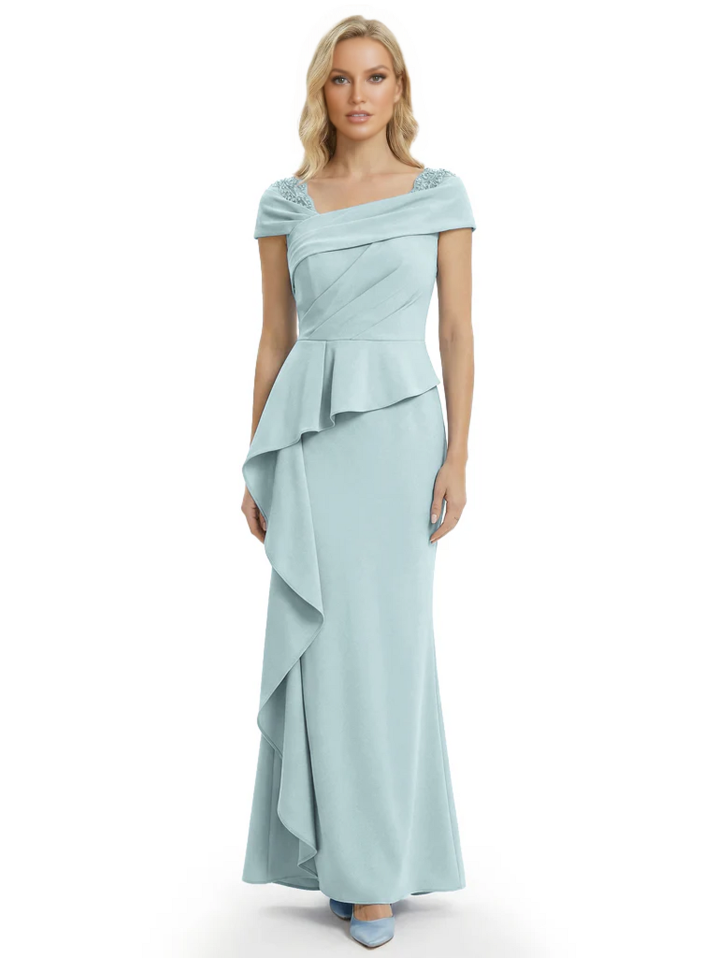 A-Line Satin Cap Sleeves Mother of the Brides Dresses Floor Length For Wedding