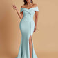 Elegant Soft Satin Mermaid Off Shoulder Side Slit Floor-Length Bridesmaid Dresses