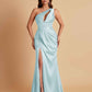Sexy One Shoulder Soft Satin Side Slit Floor-Length Mermaid Bridesmaid Dresses