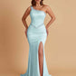 Sexy Soft Satin Mermaid One Shoulder Side Slit Beading Floor-Length Bridesmaid Dresses Online