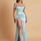 Sexy Off the Shoulder Soft Satin Side Slit Floor-Length Mermaid Bridesmaid Dresses