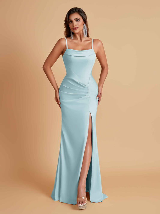 Gorgeous Spaghetti Straps Soft Satin Side Slit Floor-Length Mermaid Bridesmaid Dresses