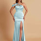 Elegant Soft Satin Sweetheart One Shoulder Side-Slit Mermaid Bridesmaid Dresses