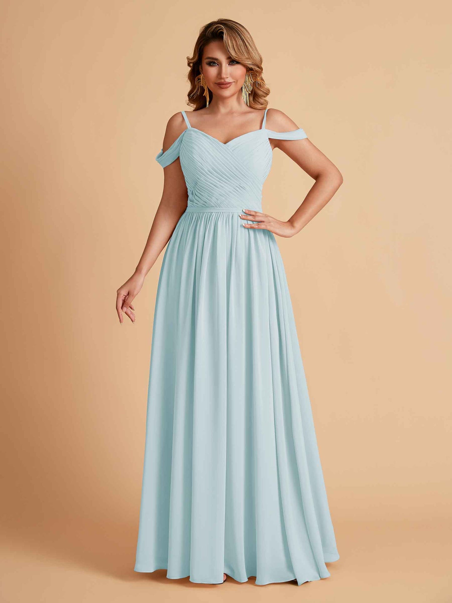 Elegant A-line Chiffon Off The Shoulder V-Neck Bridesmaid Dresses Online
