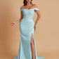 Elegant Soft Satin Mermaid Off Shoulder Side Slit Floor-Length Mermaid Bridesmaid Dresses