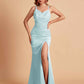 Sexy Satin V-neck Side Slit Mermaid Floor Length Bridesmaid Dresses