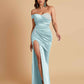 Sexy Soft Satin Mermaid One Shoulder Side Slit Floor-Length Mermaid Bridesmaid Dresses