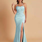Sexy Soft Satin Mermaid Spaghetti Straps Side Slit Floor-Length Bridesmaid Dresses