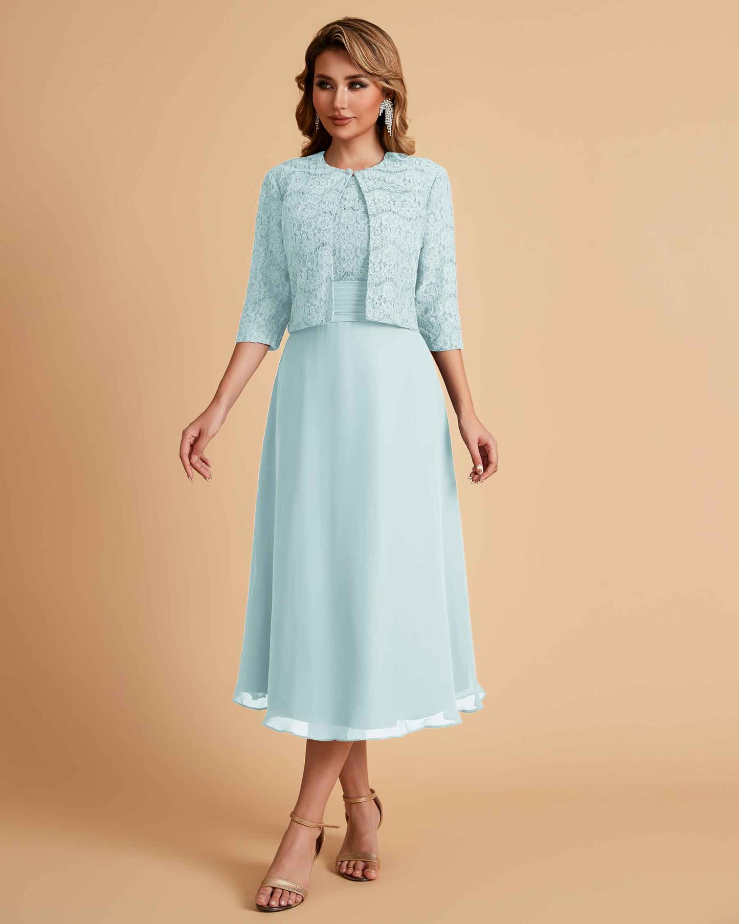 Elegant A-line Bateau Sleeveless Tea Length Mother of the Brides Dresses Online