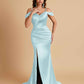 Sexy Soft Satin Mermaid Off Shoulder Side Slit Floor-Length Mermaid Bridesmaid Dresses