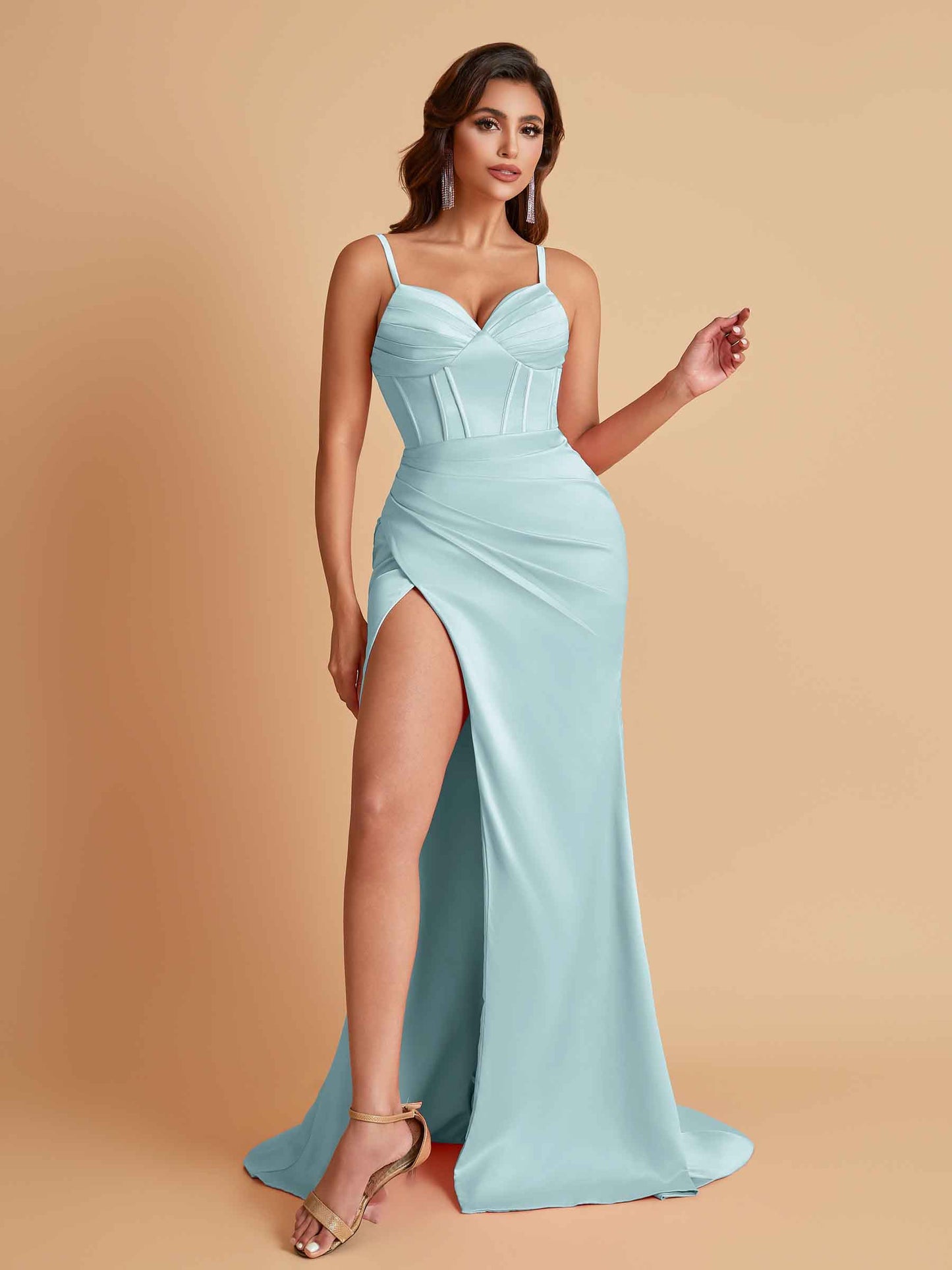 Simple Soft Satin Mermaid V-neck Floor-Length Mermaid Bridesmaid Dresses