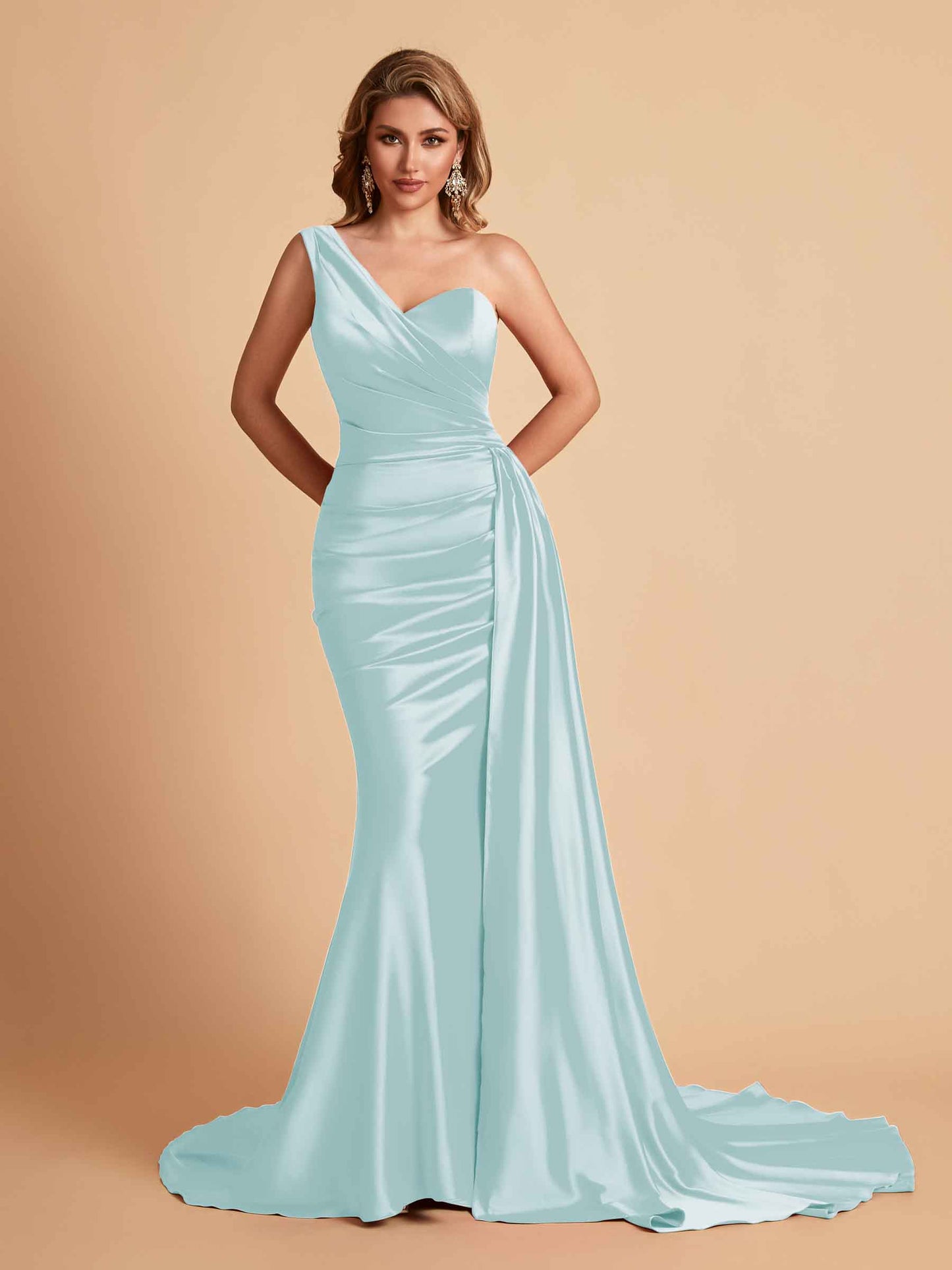 Sexy Satin Mermaid One Shoulder Maxi Long Bridesmaid Dresses Online