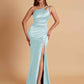 Sexy Soft Satin Mermaid One Shoulder Floor-Length Mermaid Bridesmaid Dresses