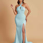 Elegant Soft Satin Mermaid Halter Side Slit Floor-Length Bridesmaid Dresses Online