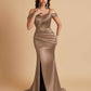 Sexy Soft Satin Mermaid Off Shoulder Side Slit Floor-Length Mermaid Bridesmaid Dresses