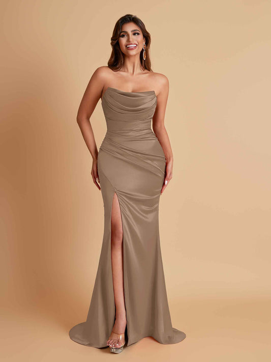 Sexy Soft Satin Mermaid Side Slit Floor-Length Mermaid Bridesmaid Dresses