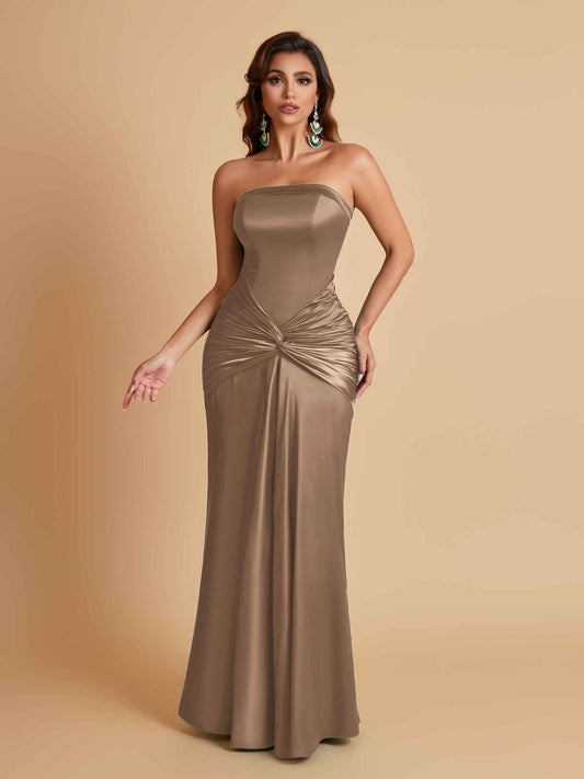 Sexy Soft Satin Mermaid Strapless Floor-Length Mermaid Bridesmaid Dresses