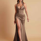 Stunning V Neck Soft Satin Side Slit Floor-Length Mermaid Bridesmaid Dresses