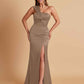 Elegant Soft Satin One Shoulder Strapless Side-Slit Mermaid Bridesmaid Dresses