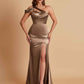 Elegant Soft Satin Sweetheart One Shoulder Side-Slit Mermaid Bridesmaid Dresses