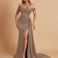 Gorgeous Soft Satin V-neck Off-the-Shoulder Side-Slit Mermaid Bridesmaid Dresses