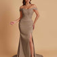 Elegant Soft Satin Mermaid Off Shoulder Side Slit Floor-Length Mermaid Bridesmaid Dresses