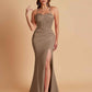 Sexy Soft Satin Mermaid Spaghetti Straps Side Slit Floor-Length Bridesmaid Dresses