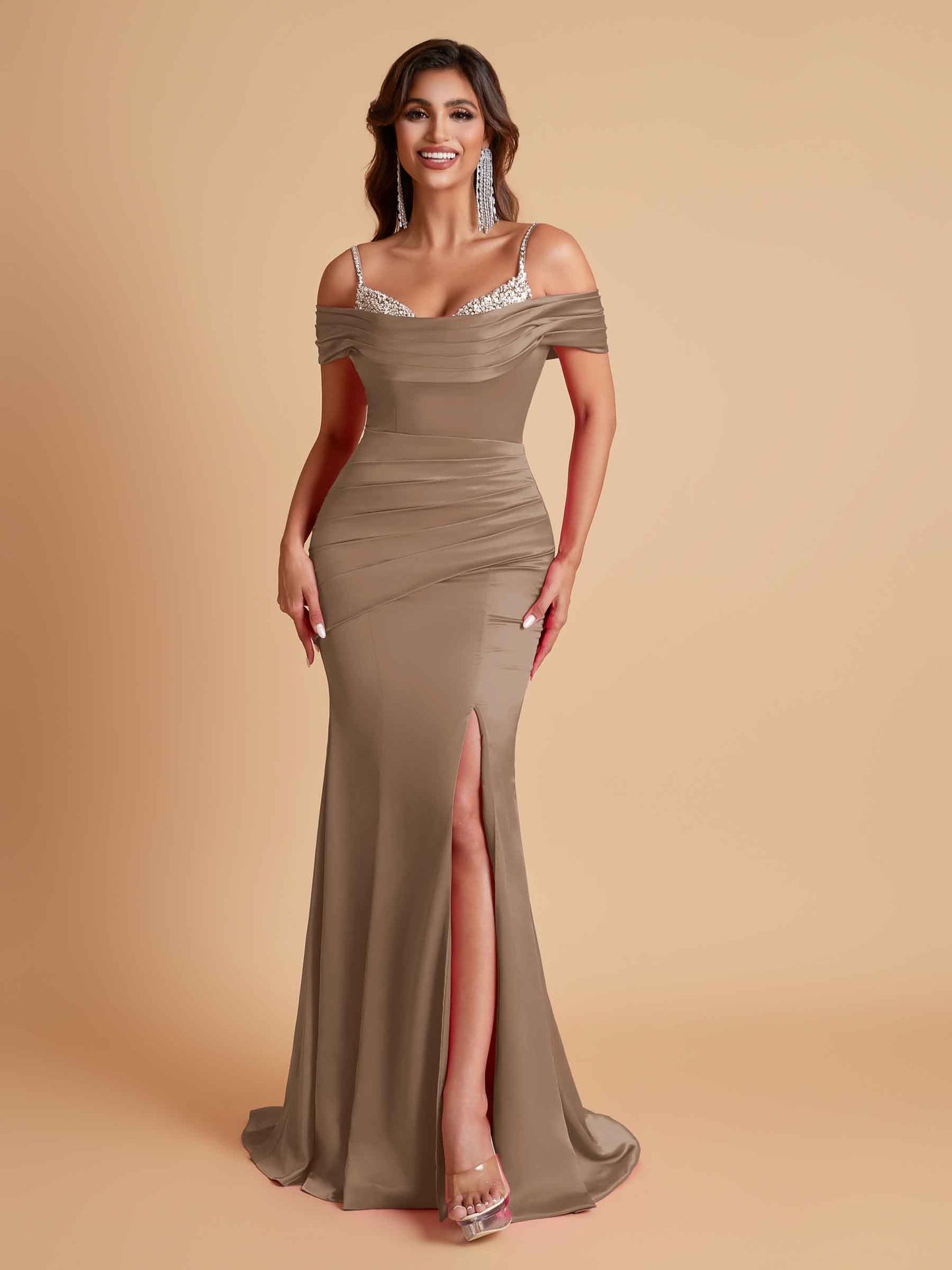 Elegant Soft Satin Mermaid Spaghetti Straps Floor-Length Mermaid Bridesmaid Dresses