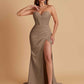 Elegant Soft Satin Mermaid V-neck Side Slit Floor-Length Bridesmaid Dresses Online