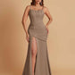Sexy Soft Satin Mermaid Spaghetti Straps Side Slit Floor-Length Bridesmaid Dresses