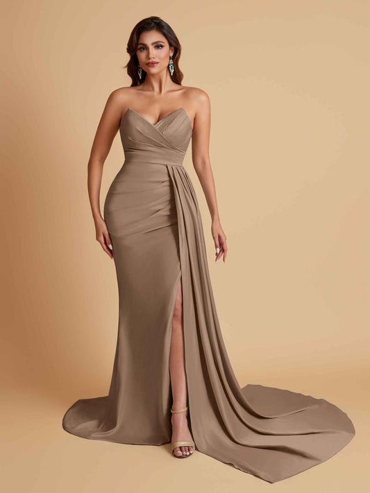 Sexy Soft Satin Mermaid V-neck Floor-Length Mermaid Bridesmaid Dresses