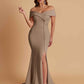 Elegant Soft Satin Mermaid Off Shoulder Side Slit Floor-Length Bridesmaid Dresses