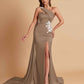 Elegant Soft Satin Sweetheart One Shoulder Side-Slit Mermaid Bridesmaid Dresses