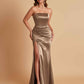 Elegant Soft Satin Strapless Split Side Mermaid Bridesmaid Dresses