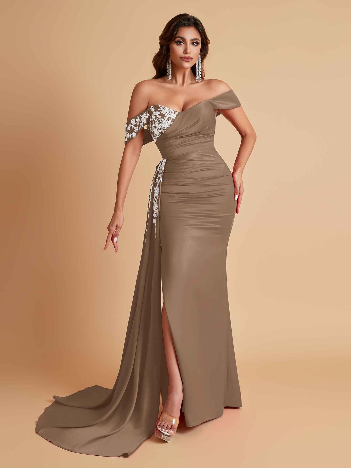 Elegant Soft Satin Mermaid Off Shoulder Floor-Length Mermaid Bridesmaid Dresses