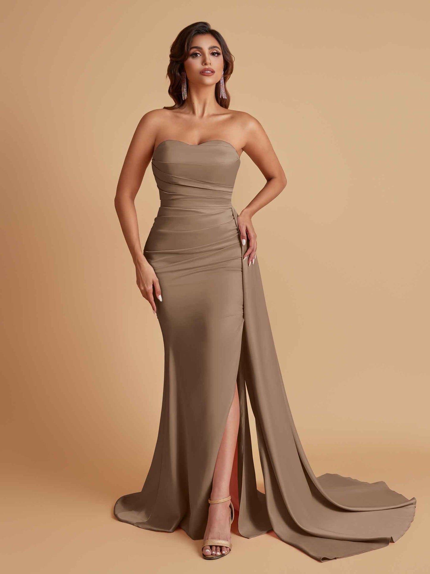 Simple Soft Satin Mermaid Strapless Floor-Length Mermaid Bridesmaid Dresses