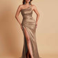 Gorgeous Strapless Soft Satin Side Slit Floor-Length Mermaid Bridesmaid Dresses
