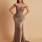 Sexy Soft Satin V-neck Off-the-shoulder Strapless Side-Slit Mermaid Bridesmaid Dresses