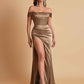 Sexy Off the Shoulder Soft Satin Side Slit Floor-Length Mermaid Bridesmaid Dresses
