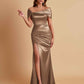Elegant Soft Satin Off-the-shoulder Side-Slit Mermaid Bridesmaid Dresses
