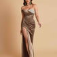 Sexy Soft Satin Mermaid One Shoulder Side Slit Floor-Length Mermaid Bridesmaid Dresses