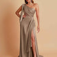 Sexy Soft Satin Mermaid One Shoulder Asymmetrical Side Slit Floor-Length Bridesmaid Dresses