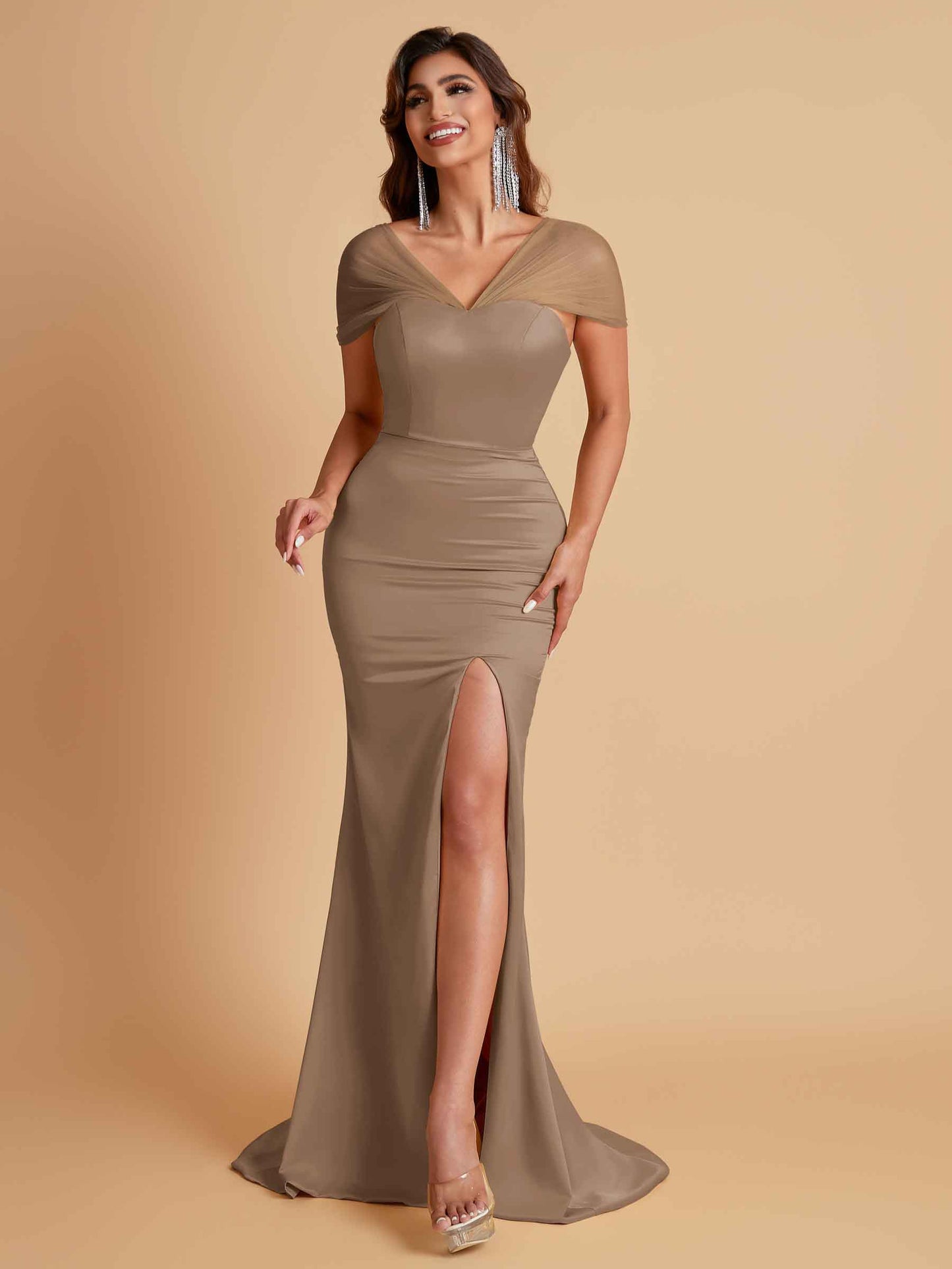 Sexy Soft Satin Mermaid V-neck Floor-Length Mermaid Bridesmaid Dresses