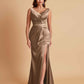 Elegant V Neck Soft Satin Side Slit Floor-Length Mermaid Bridesmaid Dresses