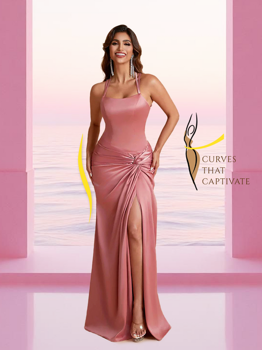 Gorgeous Square Criss Cross Soft Satin Side Slit Floor-Length Mermaid Bridesmaid Dresses