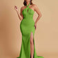 Elegant Soft Satin Mermaid Halter Side Slit Floor-Length Bridesmaid Dresses Online