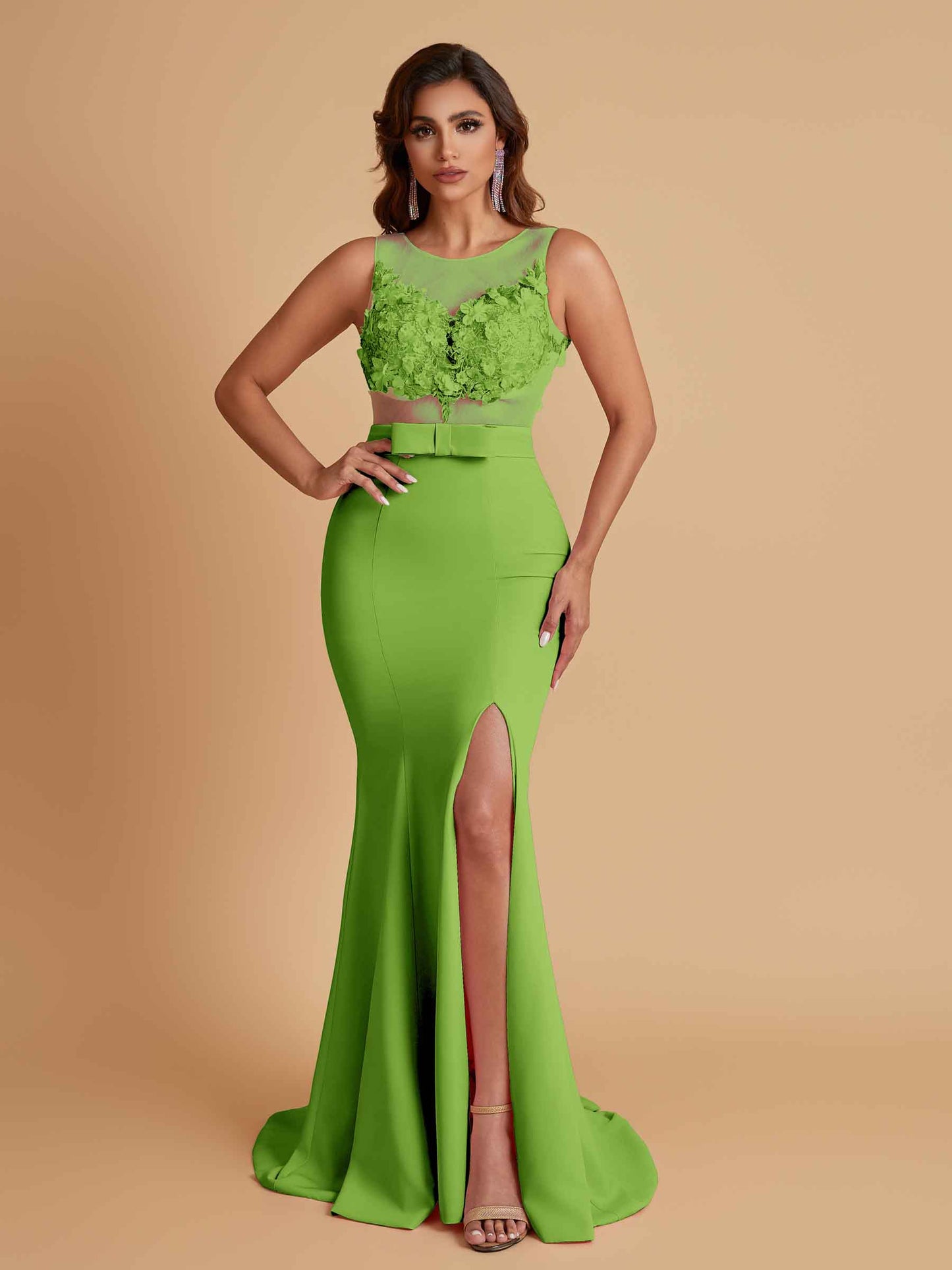 Sexy Soft Satin Mermaid Illusion Side Slit Floor-Length Bridesmaid Dresses Online