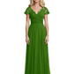 Mother of the Bride Dress Cap Sleeves and V-Neckline with Embroidered Lace Shoulders